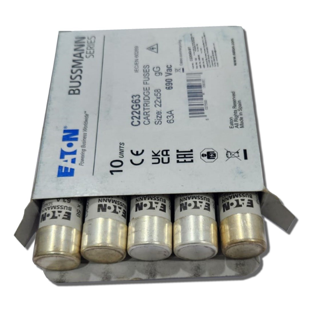 Eaton_Bussmann_Low_Voltage_Cylindrical_Fuse_C22G63_front_Packed_Front_Side