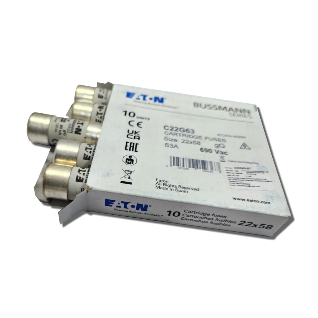 Eaton_Bussmann_Low_Voltage_Cylindrical_Fuse_C22G63_front_Packed_Left_Side