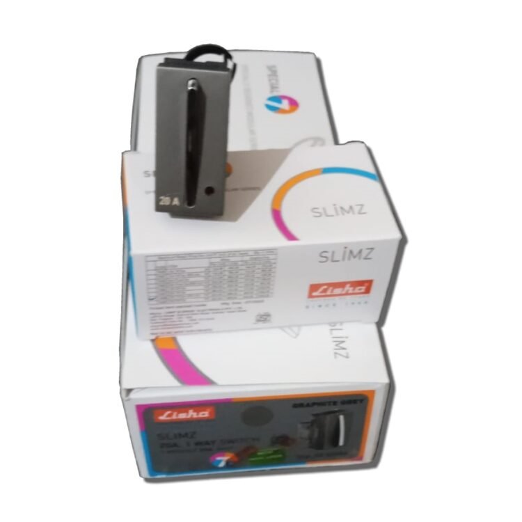 Lisha_Brand_Slimz_graphite_Grey_20A_1_Way_Switch_Front_with_box