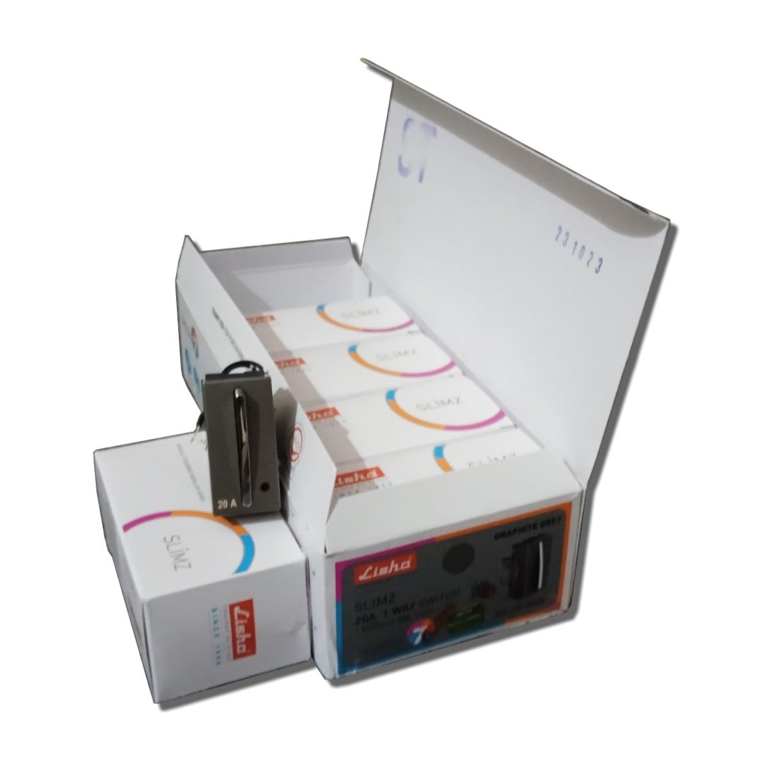 Lisha_Brand_Slimz_graphite_Grey_20A_1_Way_Switch_rightside_Open_box