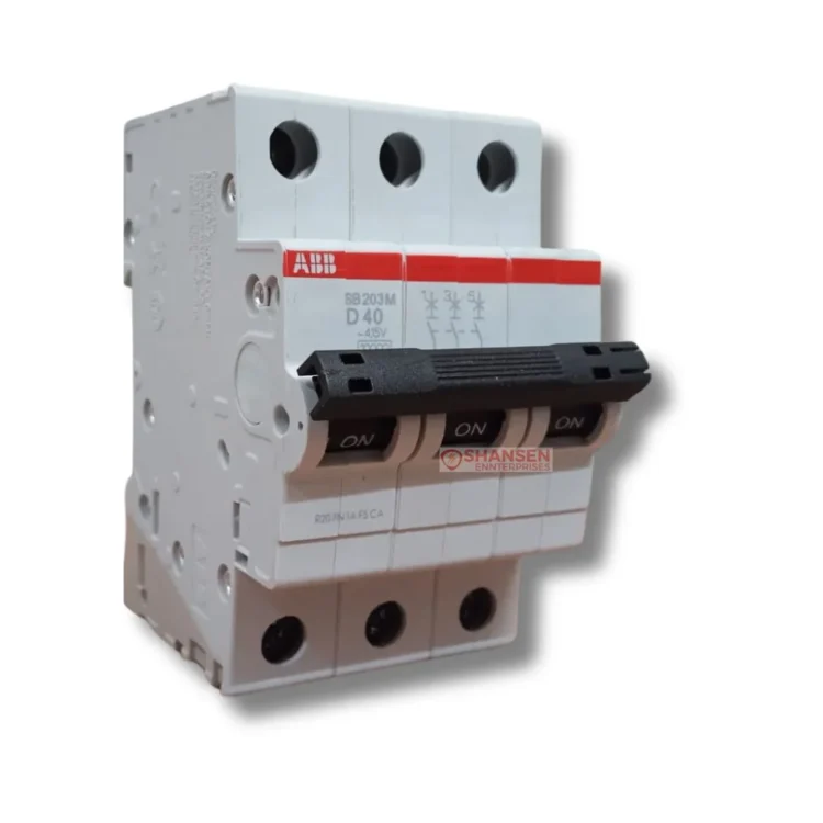 ABB SB203M D40 miniature circuit breaker 3-pole 40A D-curve for industrial and heavy-duty electrical protection
