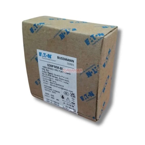 Left-side view of Eaton Bussmann 630FMM-BI box with Eaton branding