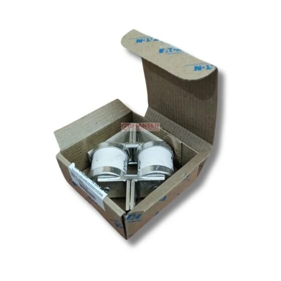 Open Eaton Bussmann 630FMM box displaying the double-barrel fuse inside the carton