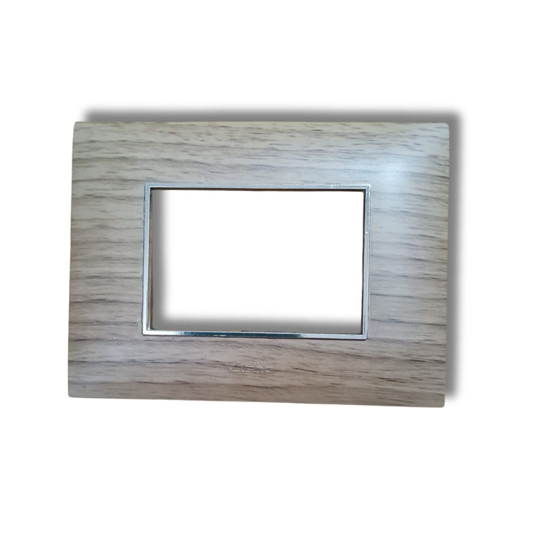 Lisha_Brand_TURBO_CHROME_Series_Almond_Wood_Color_3_Module_Cover_Plate_front_view