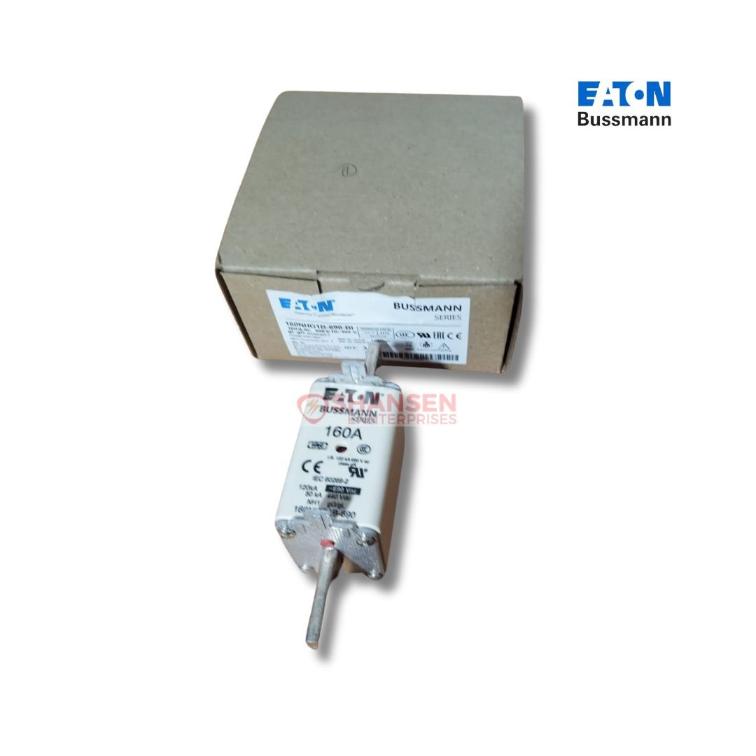 Eaton_Brand_Bussmann_Series_160NHG1B_Low_Voltage_NH_Fuse_in_front_of_the_box