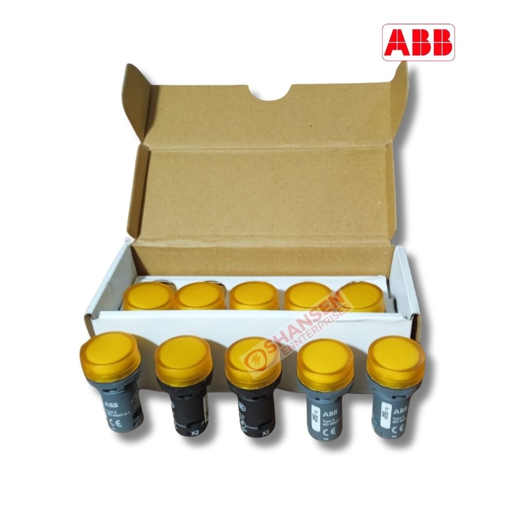 ABB_Brand_CL2-523A_Amber_230V_AC_Pilot_Light_top_view_with_box