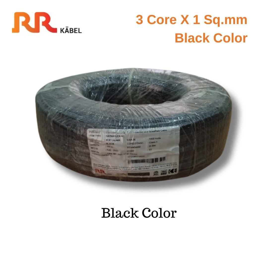 RR Kable Ratnaflex M 3 Core X 1 q.mm (IS694) Black Cable