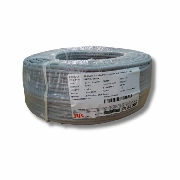 RR Kabel Ratnaflex M 2 Core X 0.75 Sq.mm Grey Color Cable