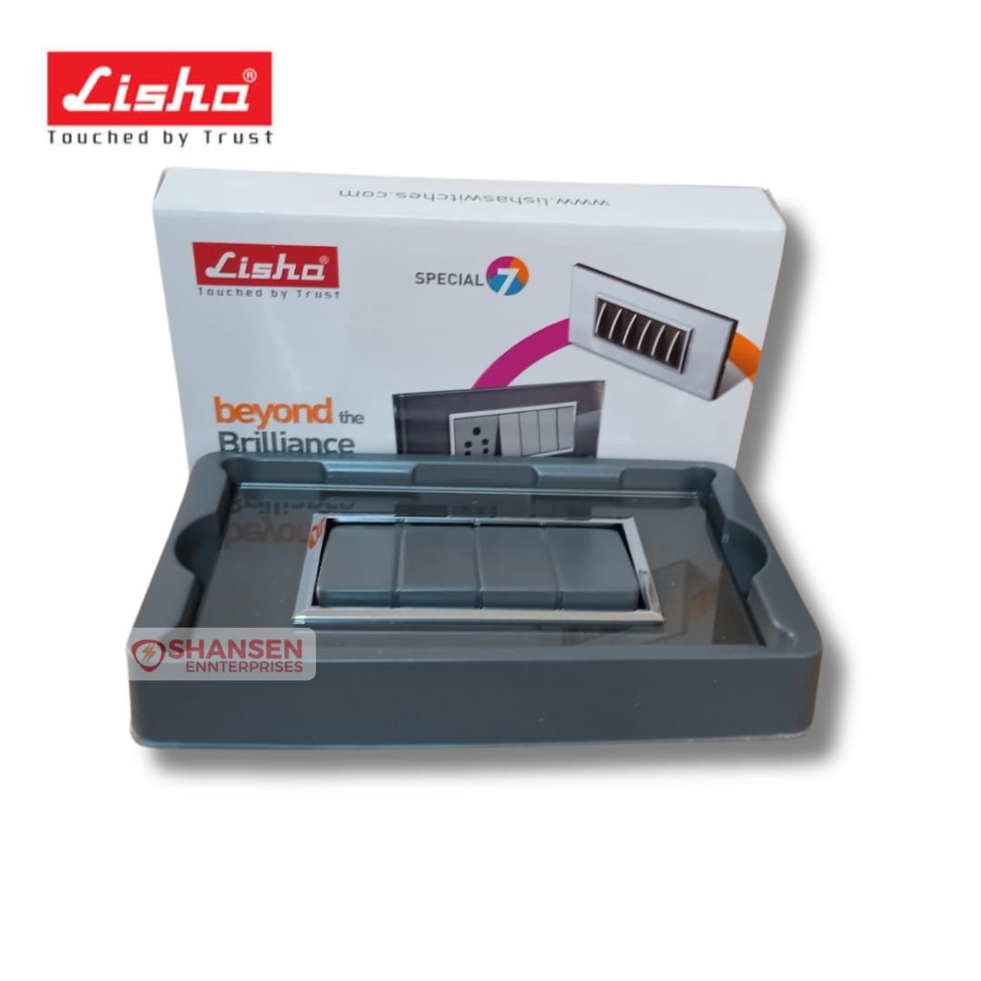 Lisha_Special_7_TiNT_4_Module_Graphite_Grey_Glass_Cover_Plate_front_view_with_box