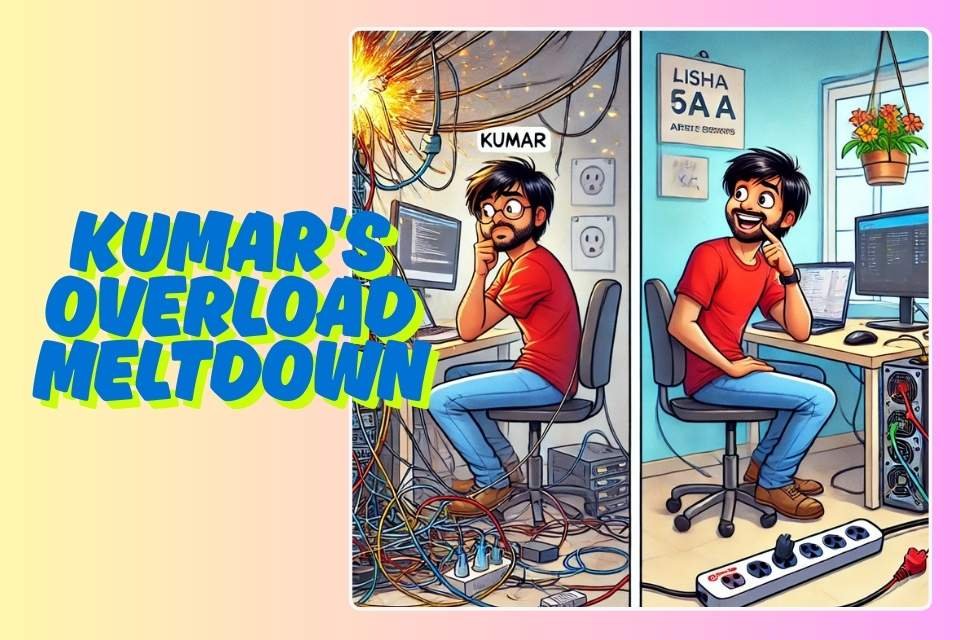 Kumar upgrades his overloaded workspace with the Lisha APEX 6A Power Strip featuring 4 sockets, 4 switches, and a 4-meter cord