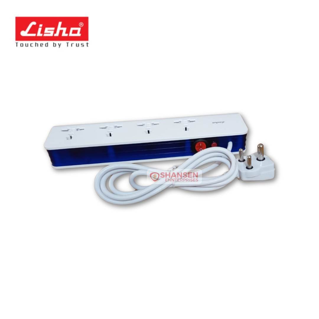 Side view of Lisha APEX 6A Multiplug Power Strip with 4 Sockets and 1 Master Switch – Shansen Enterprises, Coimbatore