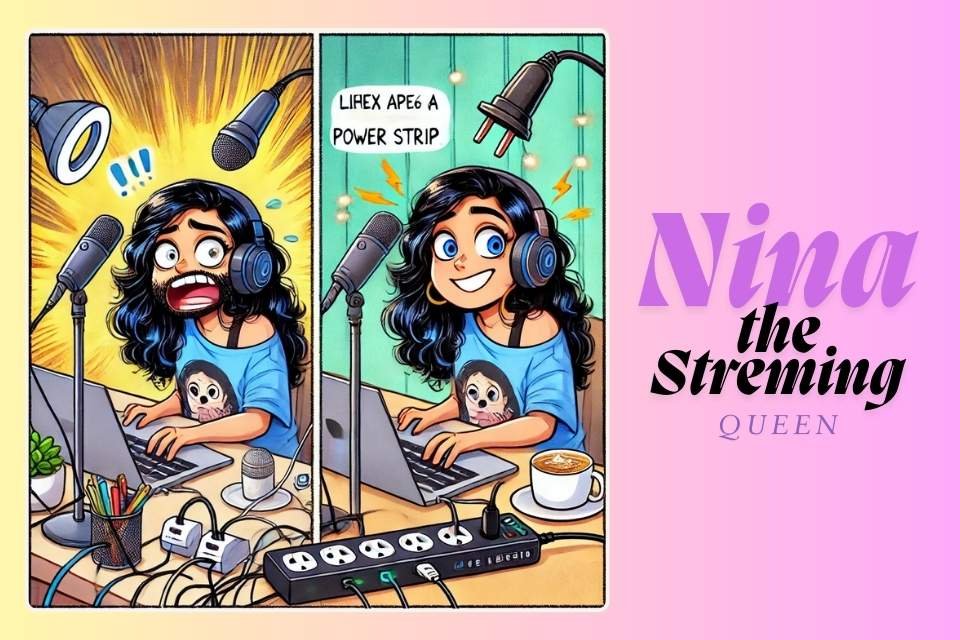 Nina uses the Lisha APEX 6A Power Strip to fix her overloaded streaming setup with 4 sockets, 4 switches, and a 4-meter cord
