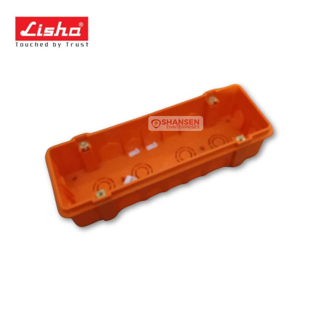 Lisha 8 Module Orange Color Surface Mounting Plastic Gang Box available at Shansen Enterprises Coimbatore