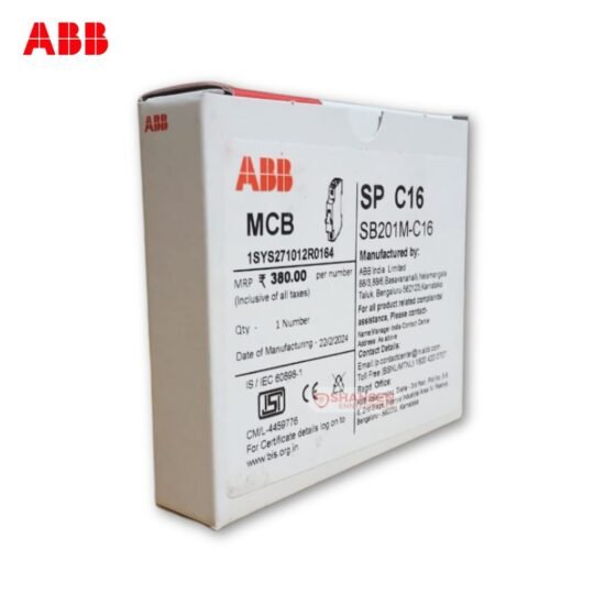 ABB SB201M C16 MCB retail box showing product specifications