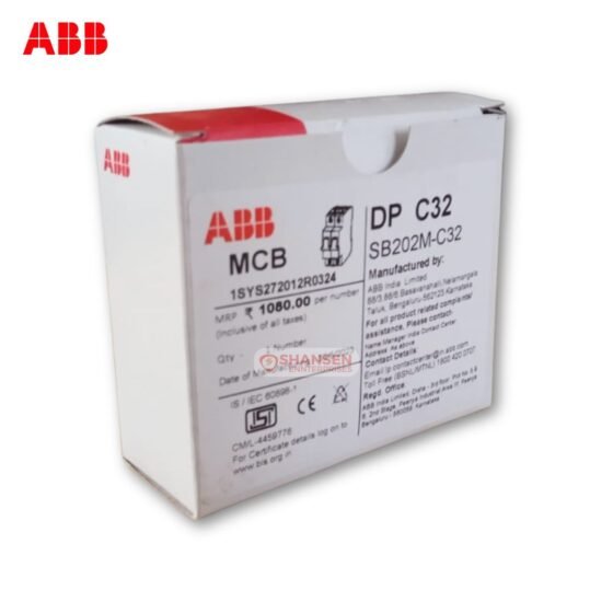 ABB SB202M-C32 MCB Retail Packaging Label – Close-Up View – Shansen Enterprises Coimbatore