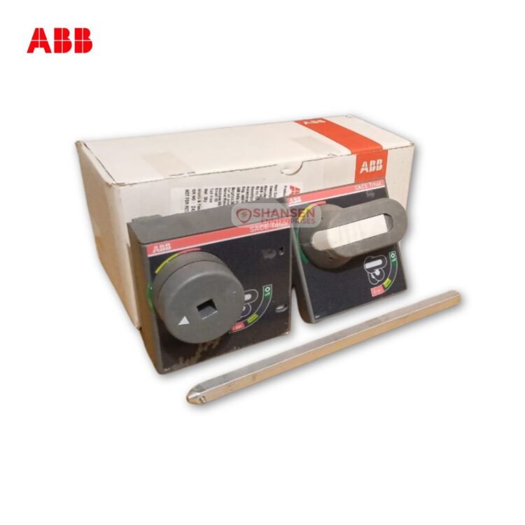ABB RHE Rotary Handle for TMax T4-T5 with standard adjustable depth, shown with packaging by Shansen Enterprises
