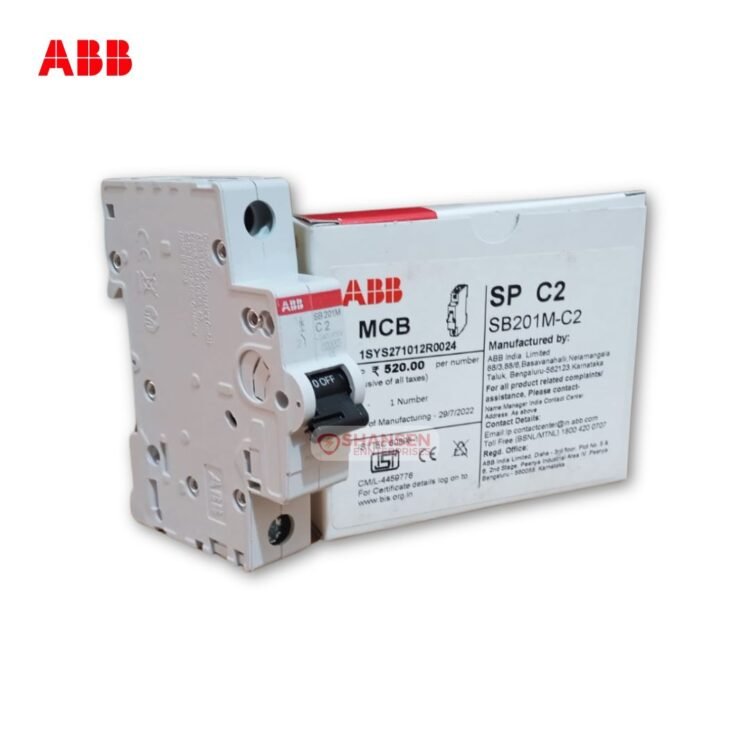 ABB SB201M‑C2 1‑Pole 2 A C‑Curve Miniature Circuit Breaker with SP C2 Packaging