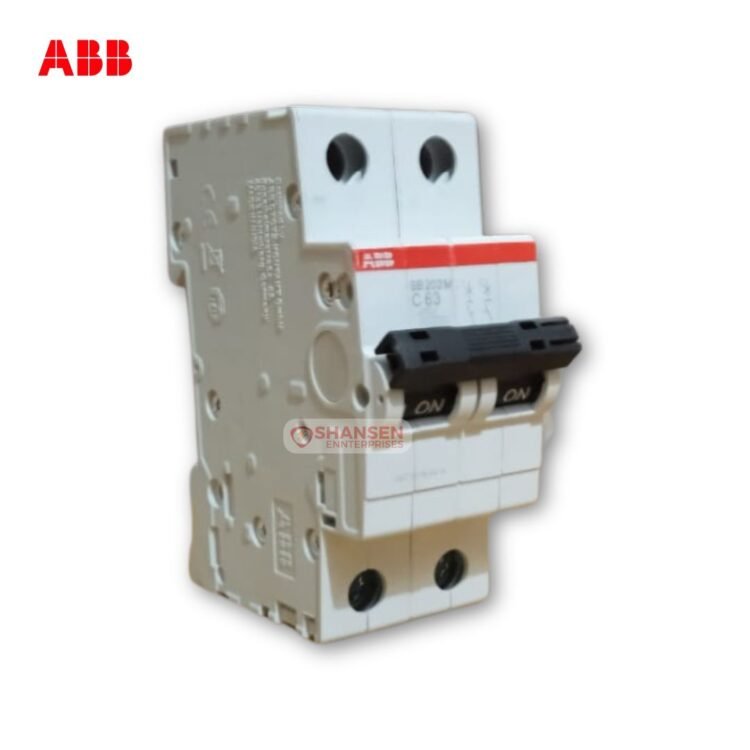 ABB SB202M‑C63 miniature circuit breaker by Shansen Enterprises on white background