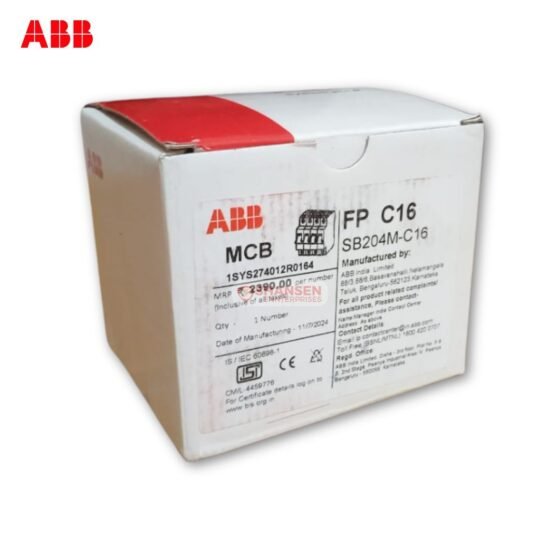 ABB SB204M-C16 MCB product box with label and specifications – Supplied by Shansen Enterprises, ABB Authorized Channel Partner