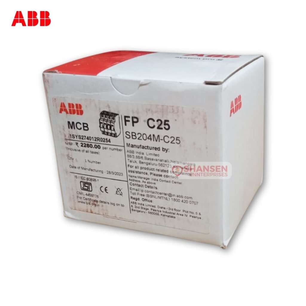 ABB SB204M-C25 MCB Original Box Packaging – Supplied by Shansen Enterprises, Authorized Channel Partner
