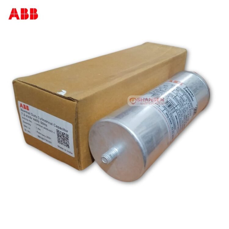 ABB Normal Duty Cylindrical Capacitor 7.5 kVAR 440V 50Hz, model 1HYC414005-007-1, with box, available from Shansen Enterprises, Coimbatore, authorized channel partner for ABB