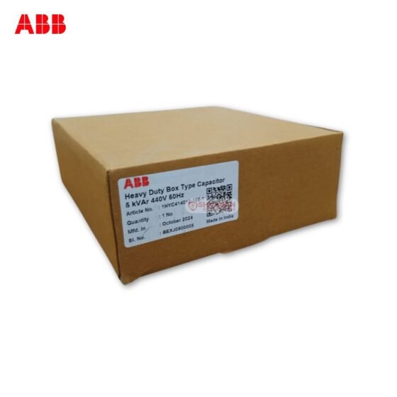 Packaging for ABB Heavy Duty Box Type Power Capacitor 5kVAR, supplied by Shansen Enterprises, an authorized ABB channel partner in Coimbatore