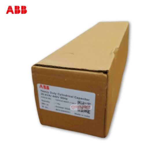Sealed box of ABB 25 kVAr Heavy Duty Cylindrical Capacitor from Shansen Enterprises, authorized ABB channel partner in Coimbatore