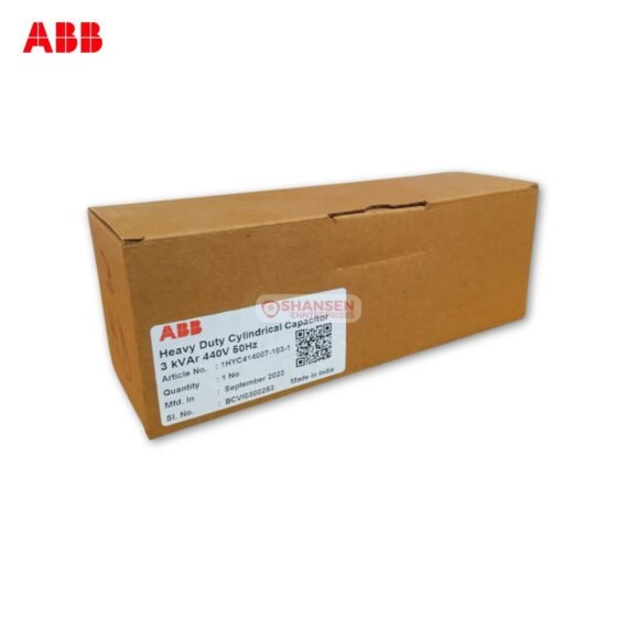 ABB 3kVAr 440V Capacitor in sealed box packaging labeled with product details by Shansen Enterprises