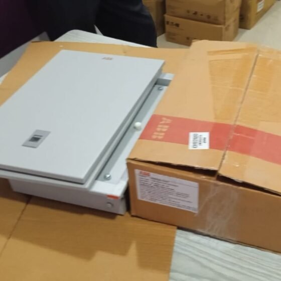 ABB E-SHC M 12 SPN Distribution Board placed with its original packaging box