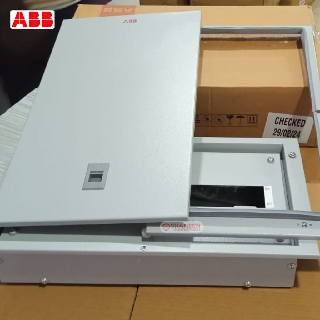 ABB E-SHC M 16 Distribution Board partially opened to show internal assembly and breaker slot