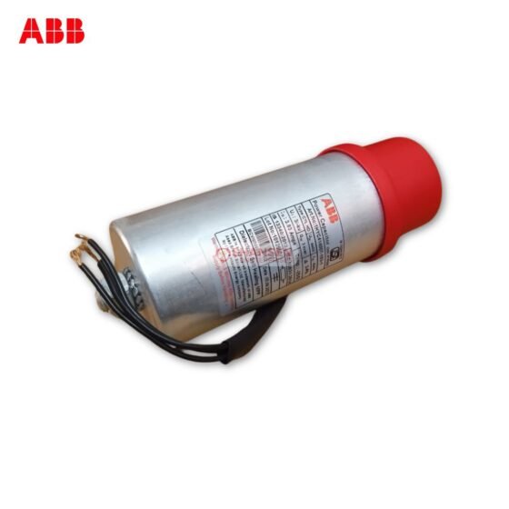 ABB Heavy Duty Cylindrical Capacitor 3kVAr 440V 50Hz with red safety cap and technical label