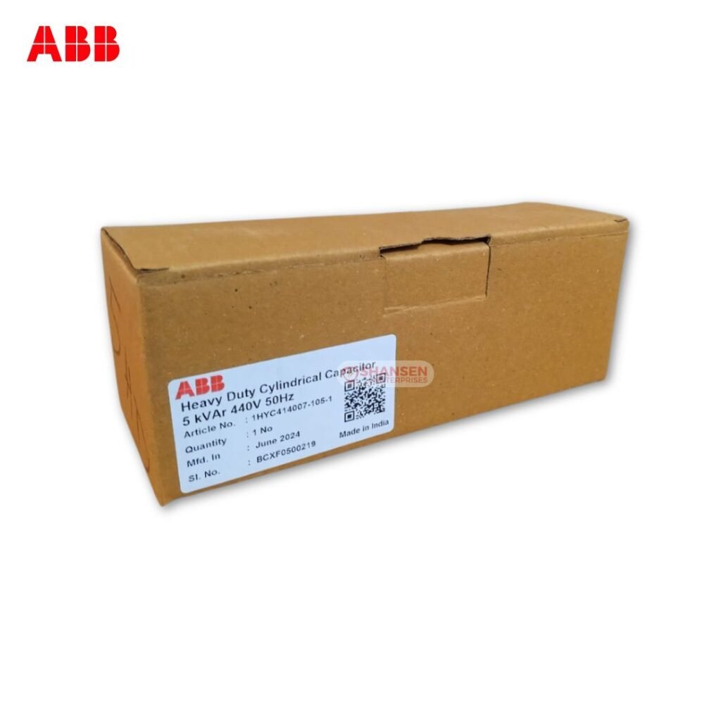 ABB Heavy Duty Cylindrical Capacitor 5kVAr 440V 50Hz Packaging Box with Product Label