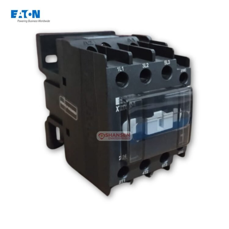 Eaton XTCD032-11 Power Contactor for electrical control, black casing, clear cover, with "Powering Business Worldwide" slogan