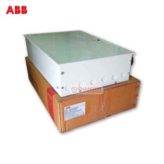 ABB SPVS M 4(63A) Phase Selector Distribution Enclosure placed on its original ABB packaging box – supplied by Shansen Enterprises