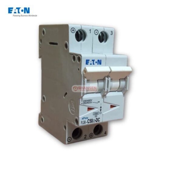 Eaton 243140 xPole PLS6-C50/2-DC 50A 2-Pole DC Miniature Circuit Breaker front view