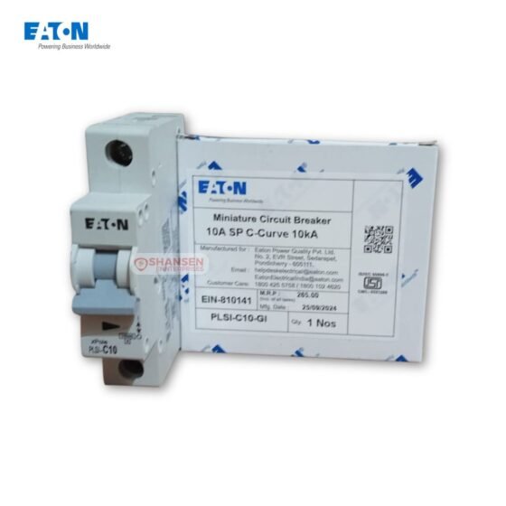 Eaton 10A PLSI-C10-GI MCB with packaging box, showing product and label – from Shansen Enterprises