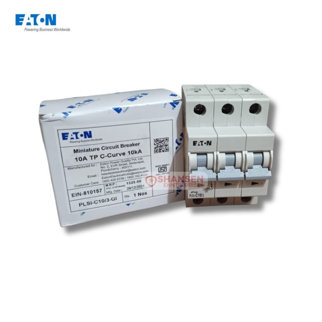 Eaton PLSI‑C10/3‑GI 10A 3-Pole MCB with original box packaging, supplied by Shansen Enterprises in India