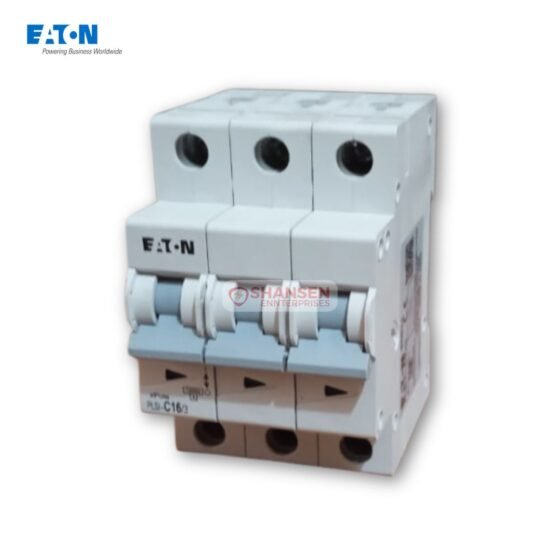 Eaton PLSI-C16/3-GI 16 A 3-pole miniature circuit breaker on white background – product photo by Shansen Enterprises