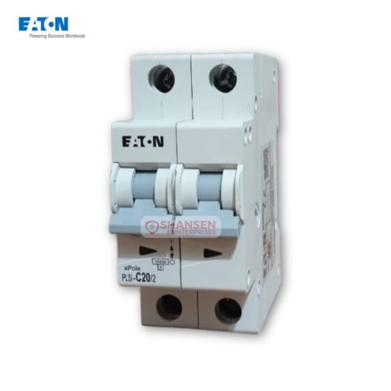 Eaton PLSI C20/2 2-pole 20 A miniature circuit breaker on a white background