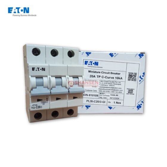 Eaton PLSI-C20/3-GI 20A 3-Pole Miniature Circuit Breaker with product label and box from Shansen Enterprises