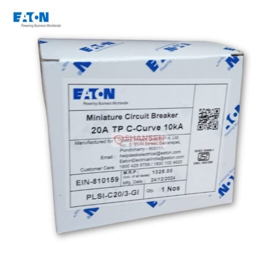 Eaton PLSI-C20/3-GI 20A 3-Pole MCB product packaging with detailed label and Shansen Enterprises watermark