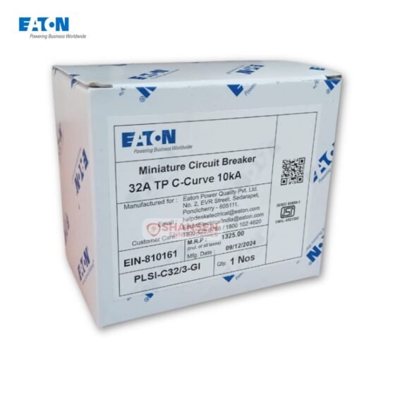 Eaton PLSI C32/3-GI 32A Type C MCB retail box label with product details from Shansen Enterprises