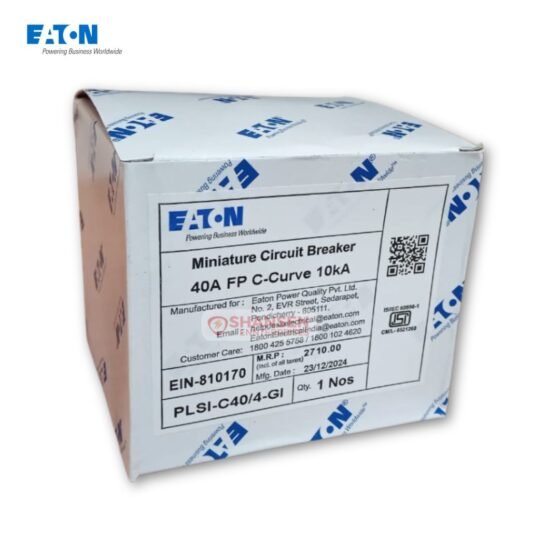 Eaton PLSI C40/4-GI 40A MCB product box label with specifications – Shansen Enterprises