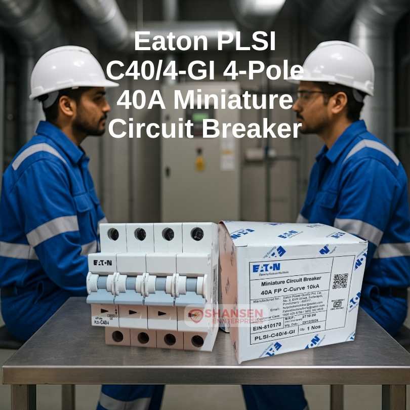 Eaton PLSI C40/4-GI 4-Pole 40A MCB with engineers in HVAC setup – Shansen Enterprises
