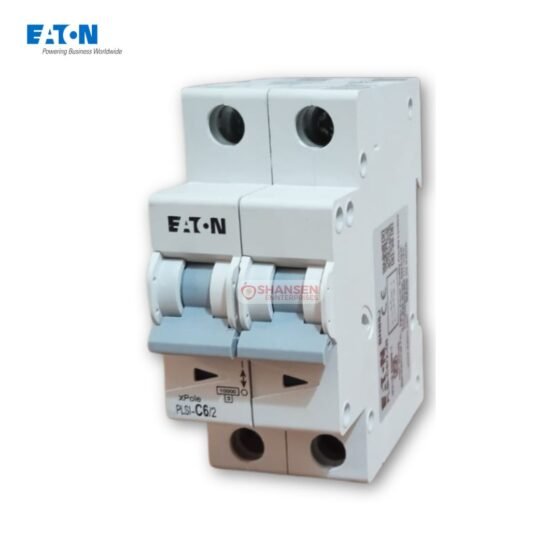 Eaton PLSI-C6/2-GI 6A double-pole C-curve miniature circuit breaker on 35 mm DIN rail