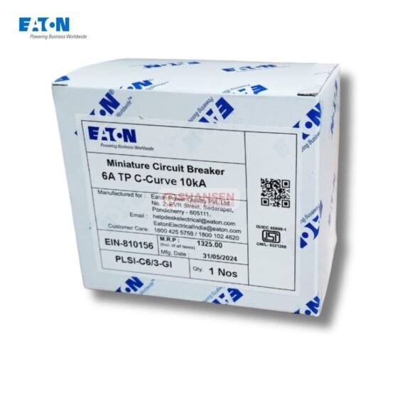 Eaton PLSI-C6/3-GI miniature circuit breaker packaging box labeled 6 A TP C-Curve 10 kA, part number EIN-810156