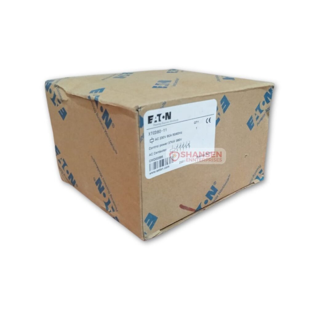 Sealed Eaton XTCD80‑11 power contactor box with product label and CE mark – Shansen Enterprises