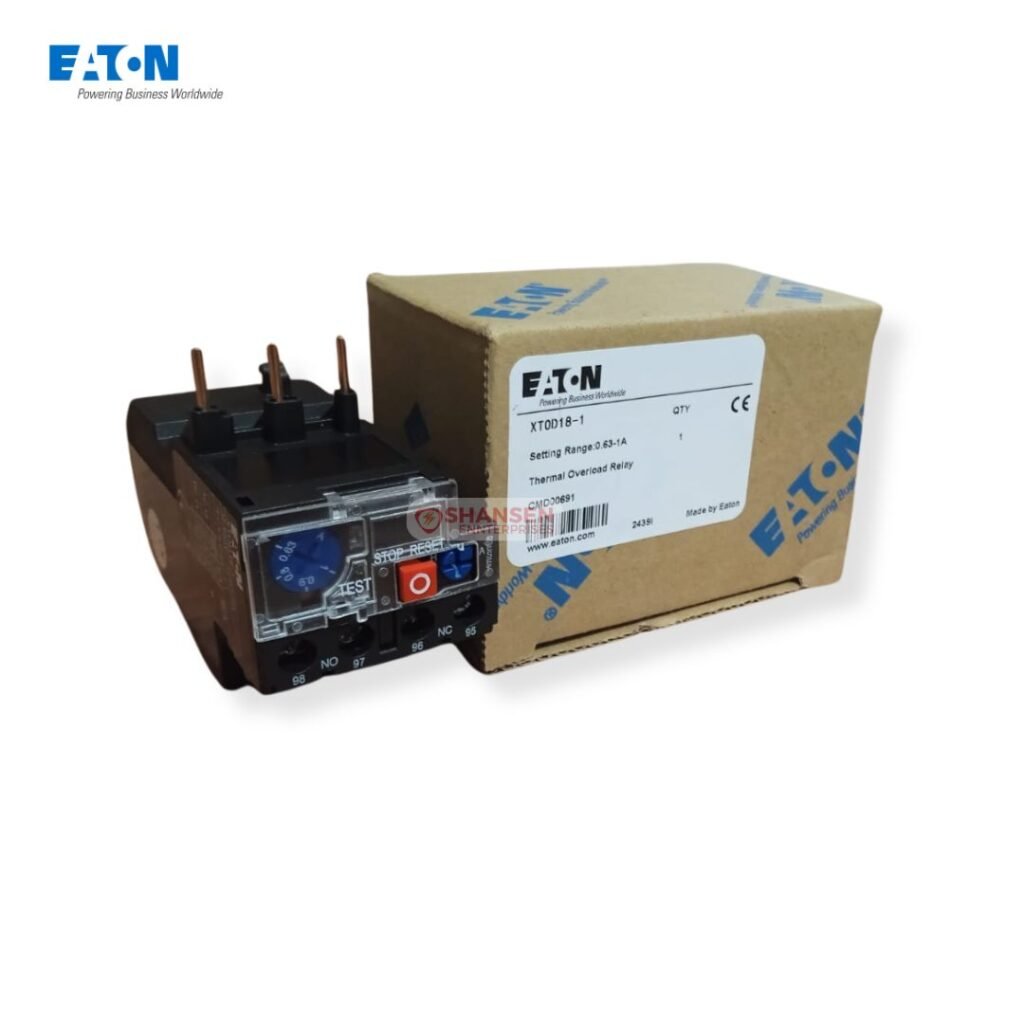 Eaton XTOD18-1 thermal overload relay with original box, model CMD00691, current setting 0.63–1.0 A, supplied by Shansen Enterprises