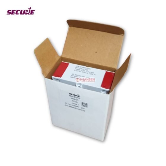 Secure Meters MCT 104‑80(45) current transformer partially unboxed, showing product label and secure packaging from Shansen Enterprises
