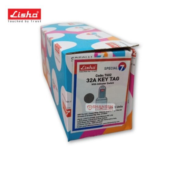 Box packaging of Lisha 32A Key Tag DP Switch with Indicator, Code 7602, for hospitality energy control